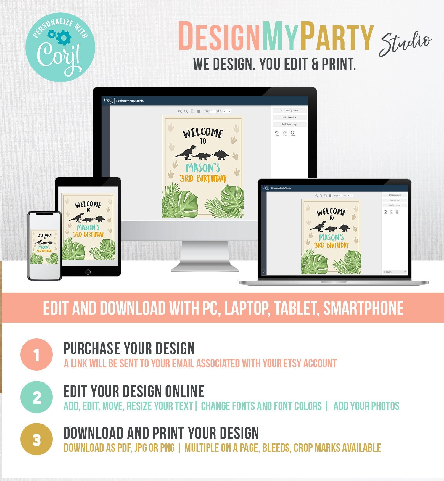 Editable Dinosaur Welcome Sign Birthday Party Table Sign Welcome Dino Dig Party Boy Prehistoric Digital Download Template Printable 0043