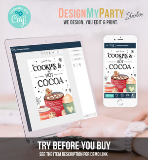 Editable Cookies and Cocoa Invitation Hot Cocoa Party Invite Hot Chocolate Christmas Birthday Cocoa Download Printable Template Corjl 0262