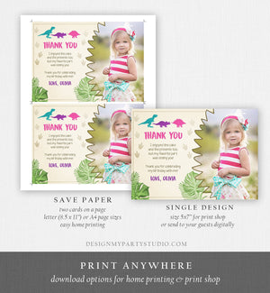 Editable Thank You Card Dinosaur Thank you Note Girl Birthday Dino Party Dino Thank you Download Printable Template Corjl Digital 0043