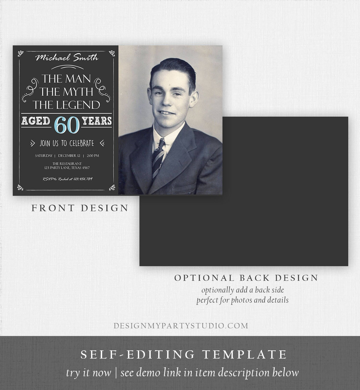 Editable The Man The Myth The Legend Birthday Invitation Man Men Adult Birthday Rustic Digital Download Evite Template Printable 0101