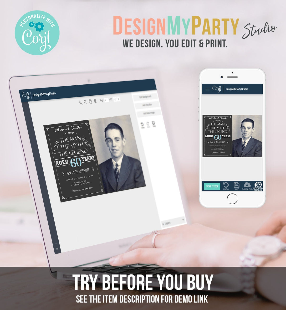 Editable The Man The Myth The Legend Birthday Invitation Man Men Adult Birthday Rustic Digital Download Evite Template Printable 0101