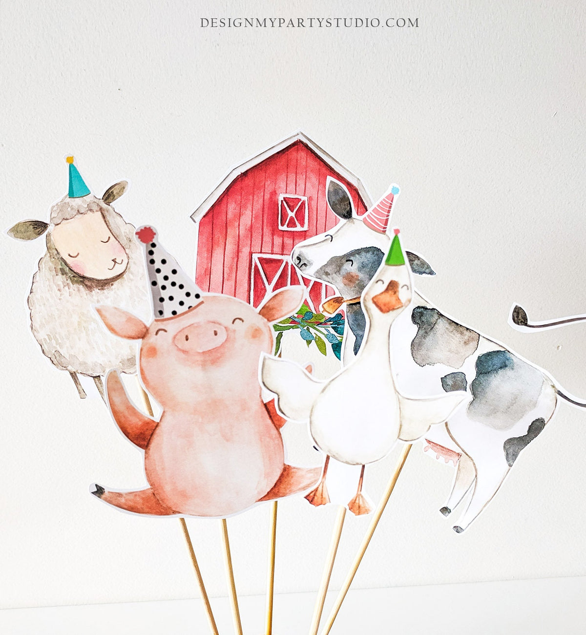 Printable Farm Centerpieces Farm Animals Birthday Party Farm Cake Topper Table Decor Barnyard Party Decorations Red Boy DIY Digital 0155