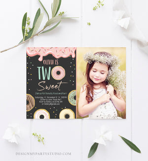 Editable Two Sweet Donut Birthday Invitation 2nd Birthday Girl Doughnut Second Birthday Photo Printable Download Template Corjl Digital 0320
