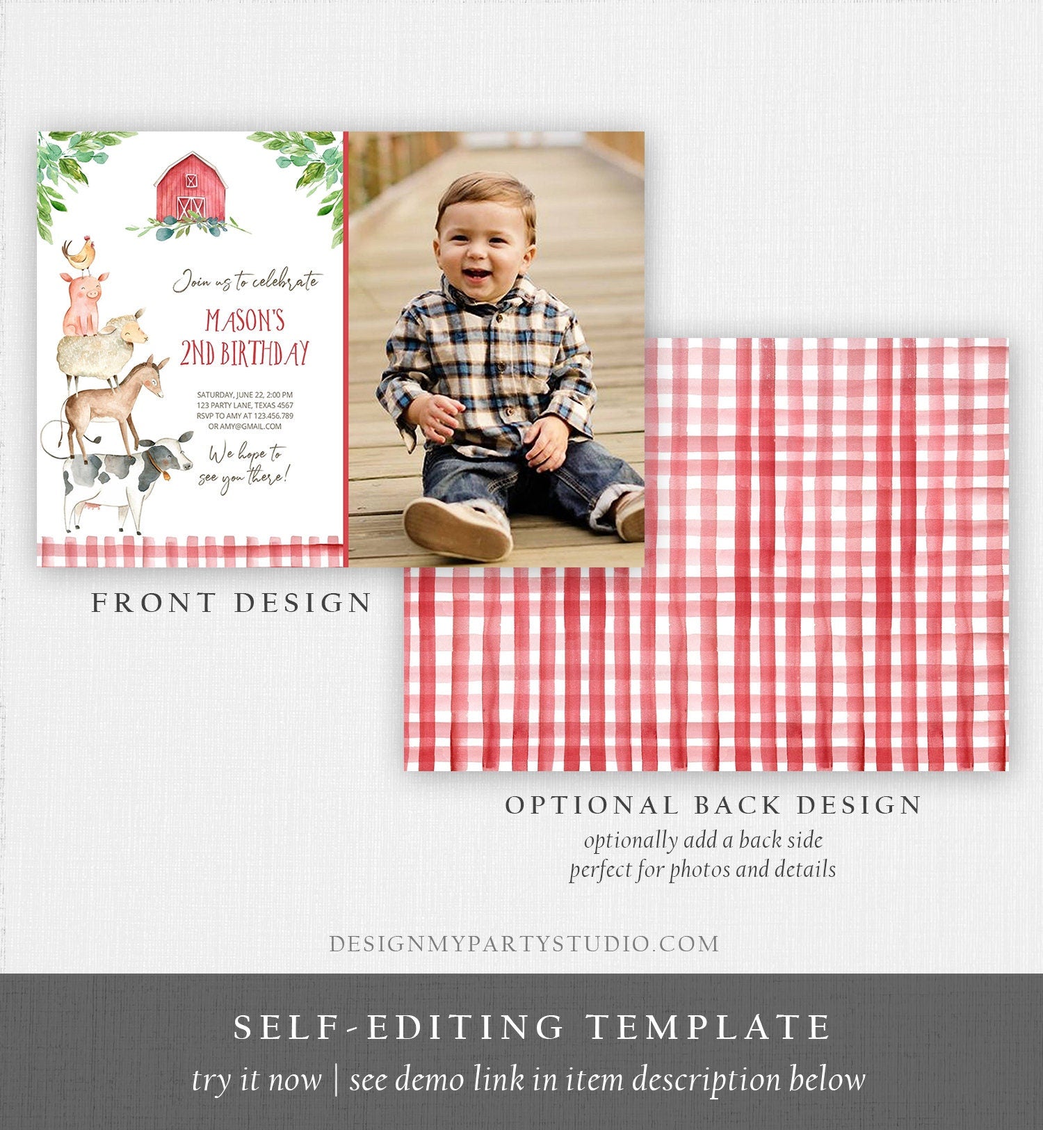 Editable Farm Birthday Invitation Boy Farm Animals Boy Barnyard Birthday Party Download Printable Invitation Template Digital Corjl 0155