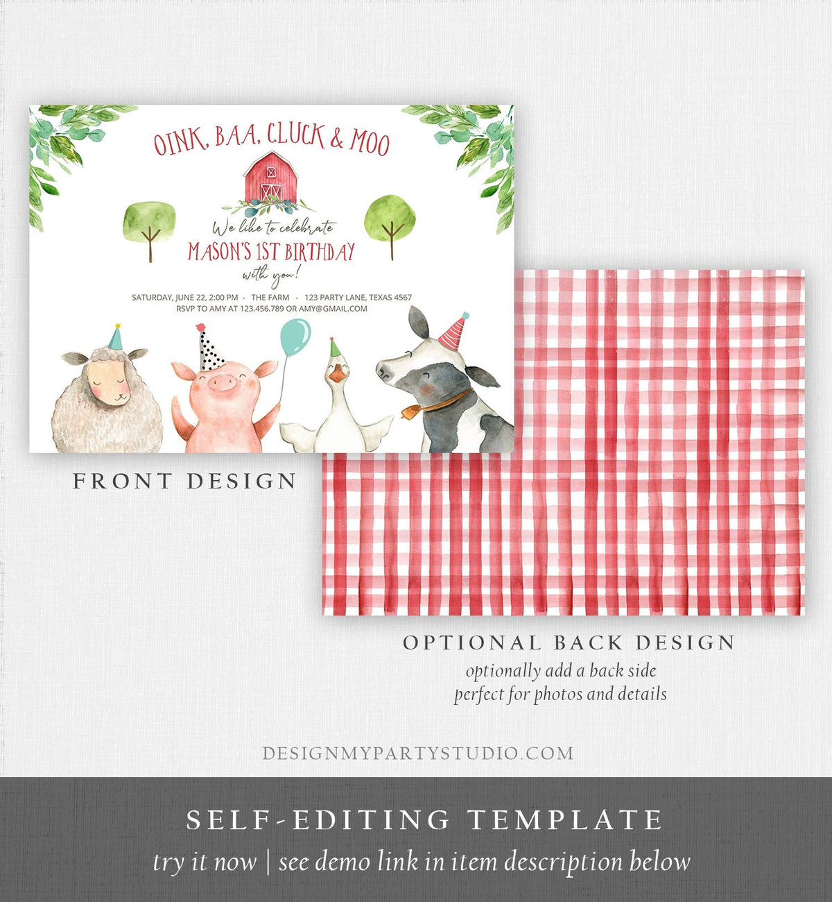 Editable Farm Birthday Invitation Boy Farm Animals Boy Barnyard Birthday Party Download Printable Invitation Template Digital Corjl 0155