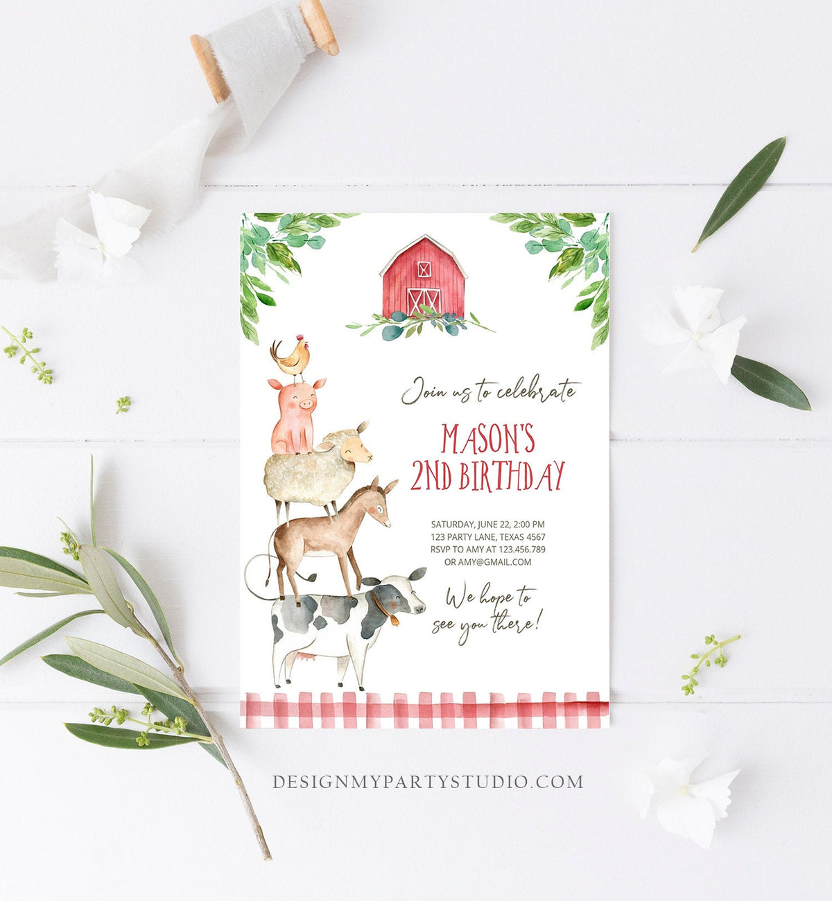 Editable Farm Birthday Invitation Boy Farm Animals Boy Barnyard Birthday Party Download Printable Invitation Template Digital Corjl 0155