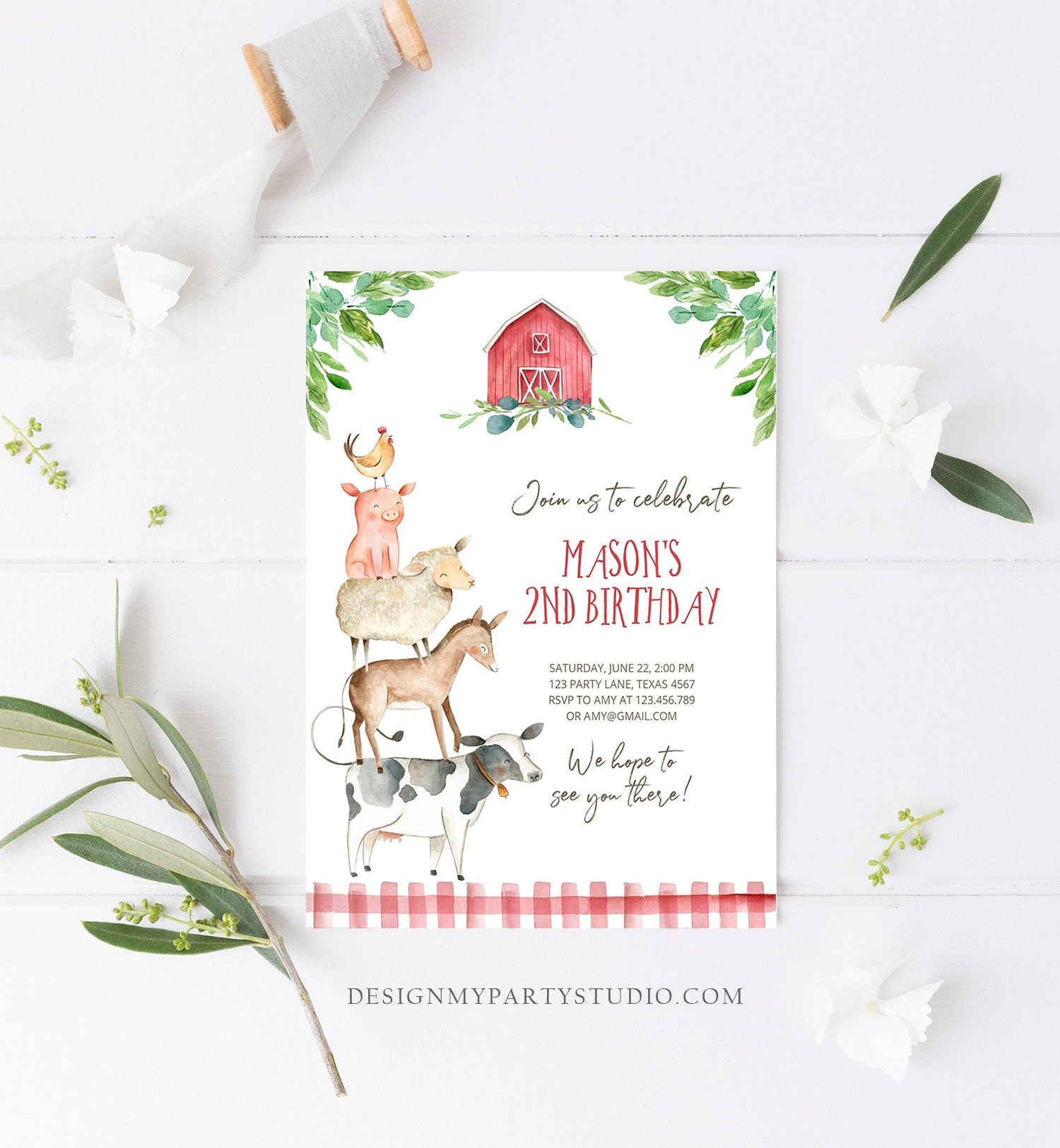Editable Farm Birthday Invitation Boy Farm Animals Boy Barnyard Birthday Party Download Printable Invitation Template Digital Corjl 0155