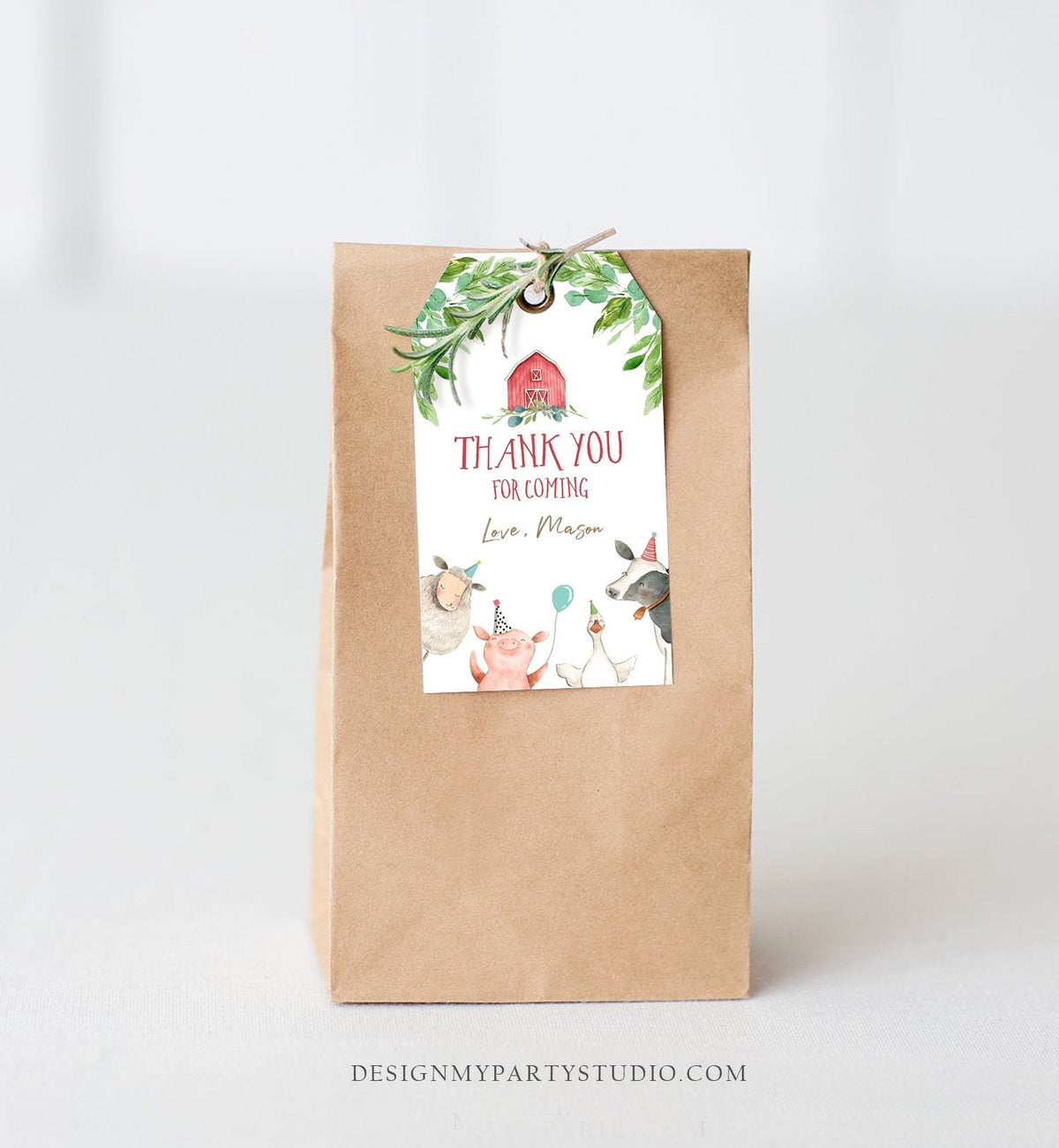 Editable Farm Favor Tags Tags Boy Farm Birthday Thank you tags Barnyard Gift Tags Red Green Birthday Template PRINTABLE Corjl 0155