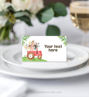 Editable Farm Animals Food Labels Barnyard Birthday Food Cards Tent Card Red Farm Boy Shower Buffet Label Tent Card Template Corjl 0155