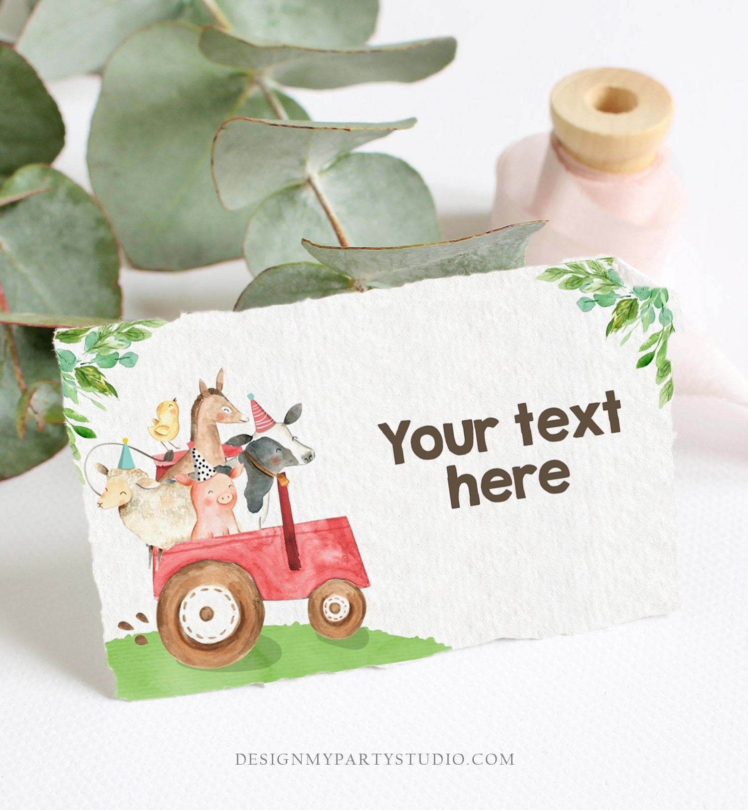 Editable Farm Animals Food Labels Barnyard Birthday Food Cards Tent Card Red Farm Boy Shower Buffet Label Tent Card Template Printable 0155
