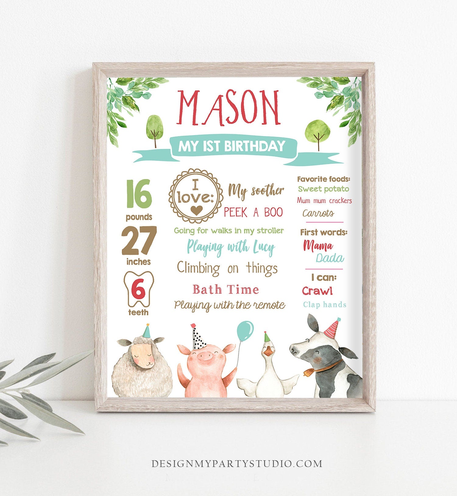 Editable Farm Animals Birthday Milestones Sign Boy Blue Red Green Farm Birthday Barnyard Bash Barnyard Sign Download Template Printable 0155