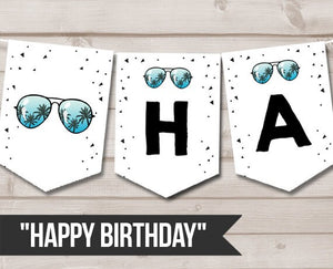 Happy Birthday Banner Two Cool Birthday Banner Boy Sunglasses 2nd Birthday Pool Party Summer Instant download PRINTABLE DIGITAL DIY 0136