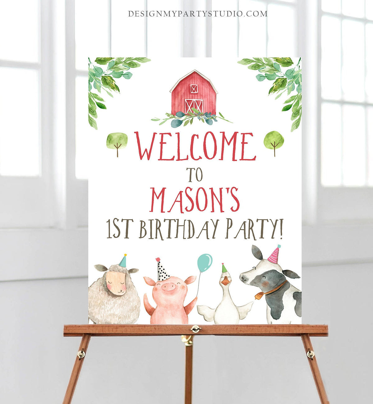 Editable Farm Animals Birthday Welcome Sign Boy Barnyard Party Animals Sign Farm Animals Digital Download Corjl Template Printable 0155