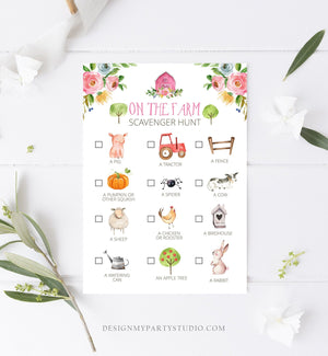 Editable Farm Scavenger Hunt Checklist Game Party Girl Pink Farm Birthday Barnyard Party Nature Instant Download Template Corjl 0155