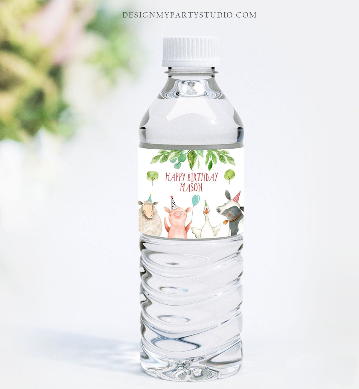 Editable Water Bottle Label Farm Animals Boy Birthday Barnyard Party Animals Birthday Decor Cow Pig Digital Download Template Printable 0155
