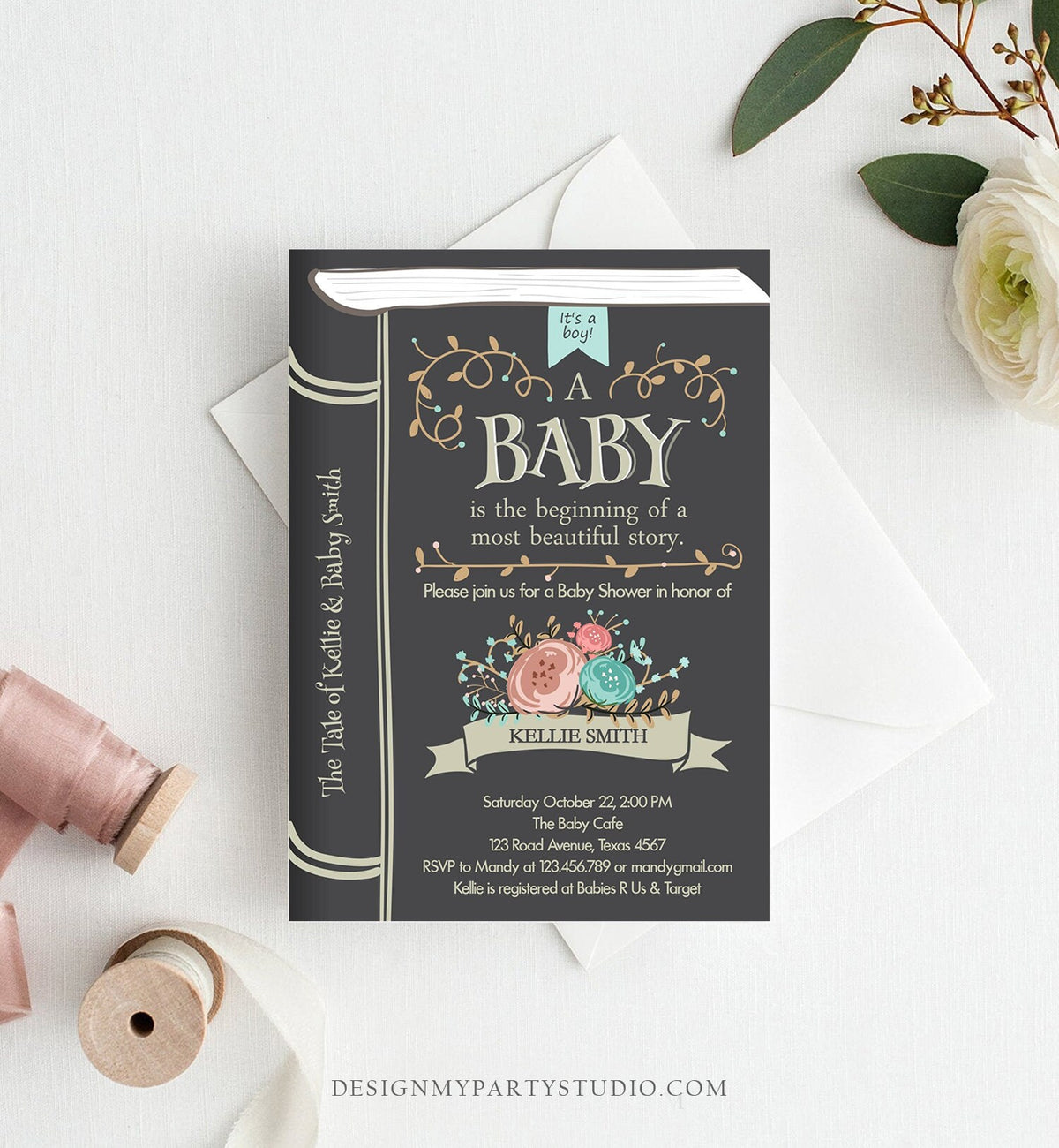 Editable Vintage Storybook Baby Shower Invitation Boy Once Upon a Time Invitation Book Baby Shower Template Instant Corjl Download 0023