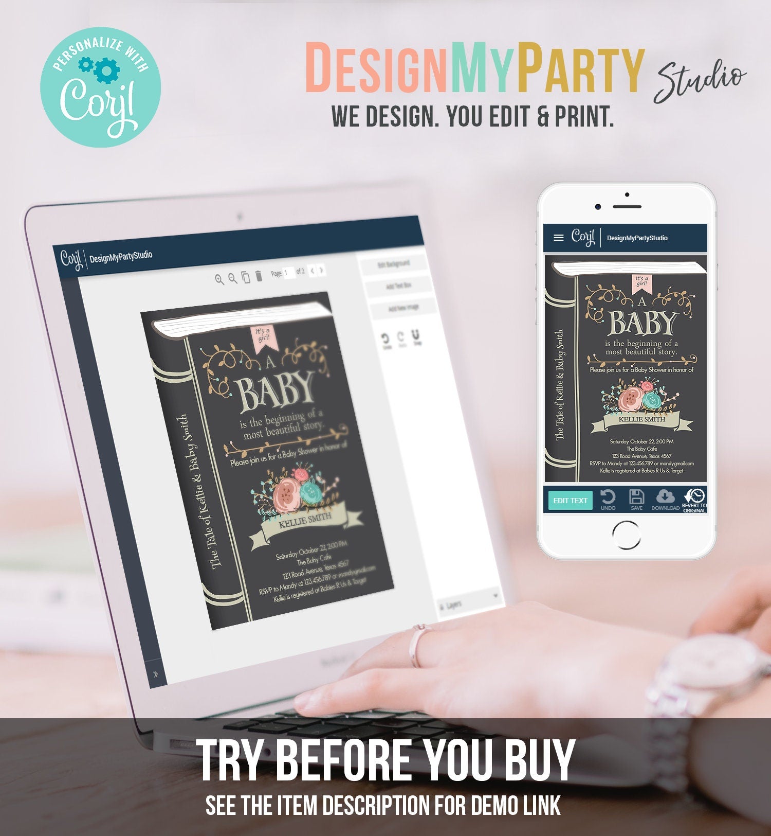 Editable Vintage Storybook Baby Shower Invitation Pink Girl Once Upon a Time Invitation Book Baby Shower Template Download Corjl 0023