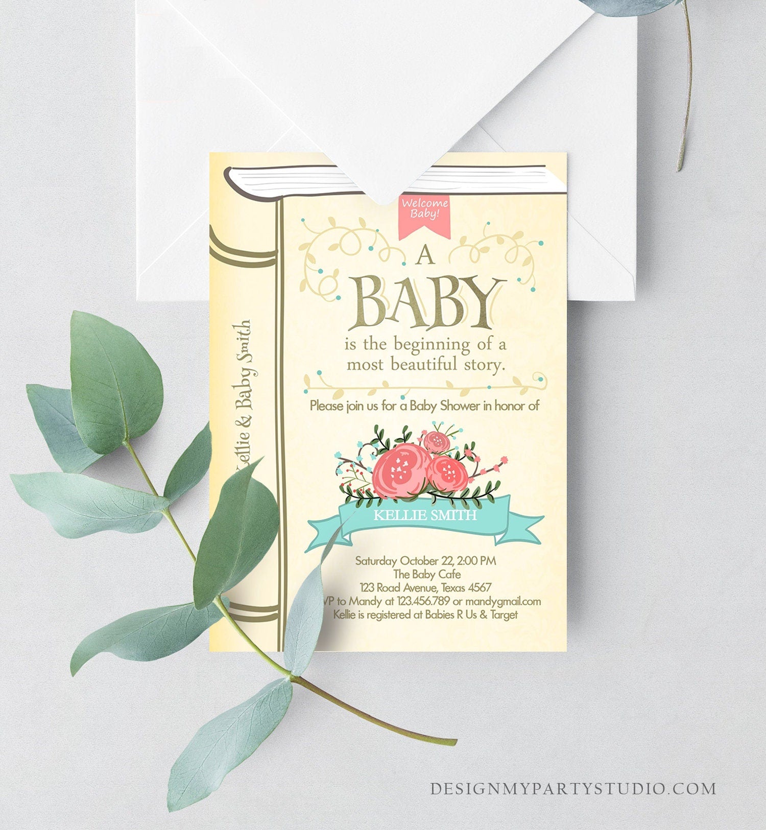 Editable Vintage Storybook Baby Shower Invitation Once Upon a Time Gender Neutral Invitation Template Instant Download Digital Corjl 0023