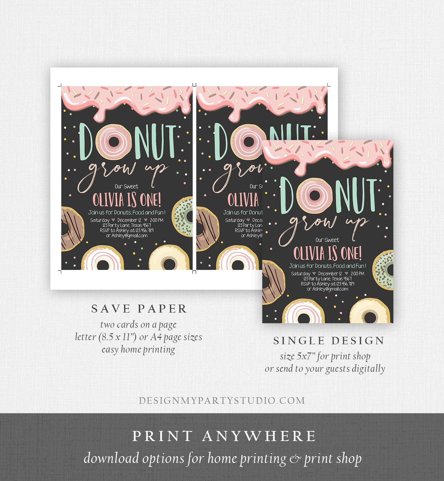editable-donut-grow-up-birthday-invitation-first-birthday-party-pink-g-design-my-party-studio for Donut Grow Up Free Printable Editable Donut Grow Up Birthday Invitation First Birthday Party Pink G - Design My Party Studio for Donut Grow Up Free Printable