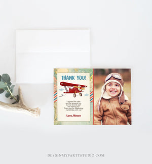 Editable Airplane Thank You Card Birthday Adventure Travel Thank You Baby Shower Invitation Red Airplane Download Corjl Template 0011