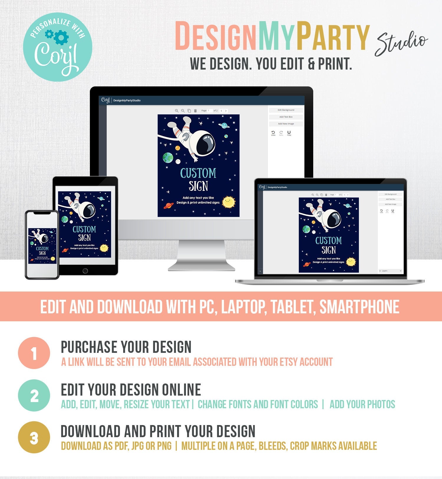 Editable Custom Sign Space Birthday Sign Galaxy Birthday Outer Space Party Boy Astronaut Planets Digital Download Template Printable 0259