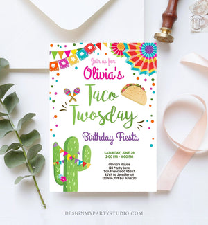 Editable Taco Twosday Invitation Girl Cactus Samba Twosday Birthday Fiesta 2nd Instant Download Printable Invitation Template Corjl 0045