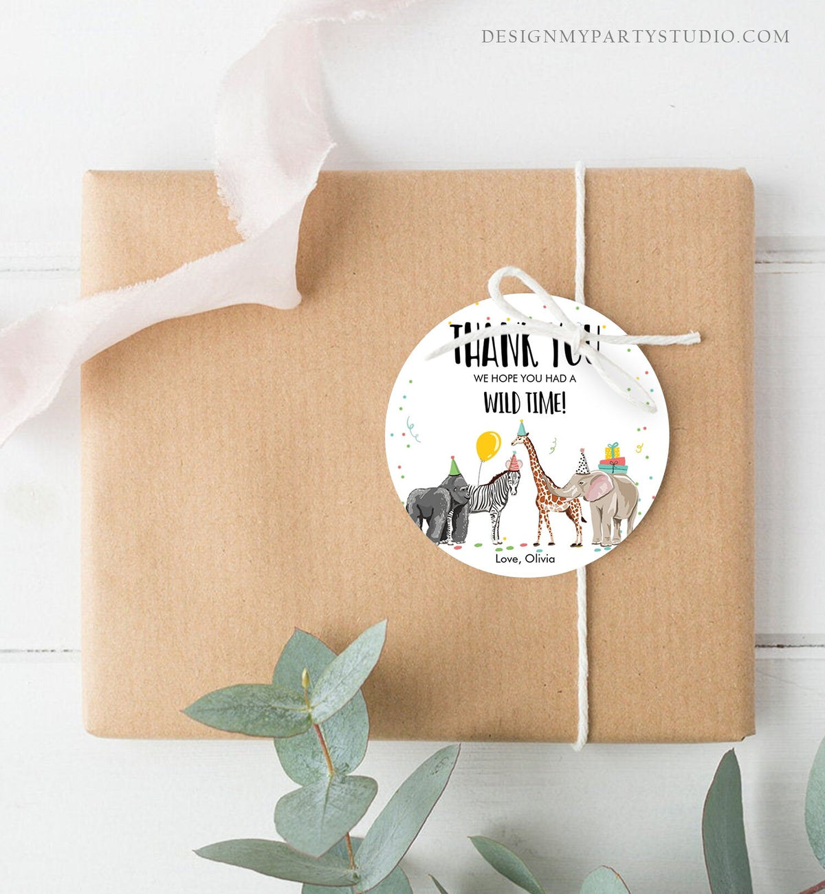 Editable Party Animals Favor tags Wild One Animals Thank you tag Safari Animals Zoo Birthday Wild Time Stickers Zoo Template Corjl 0142