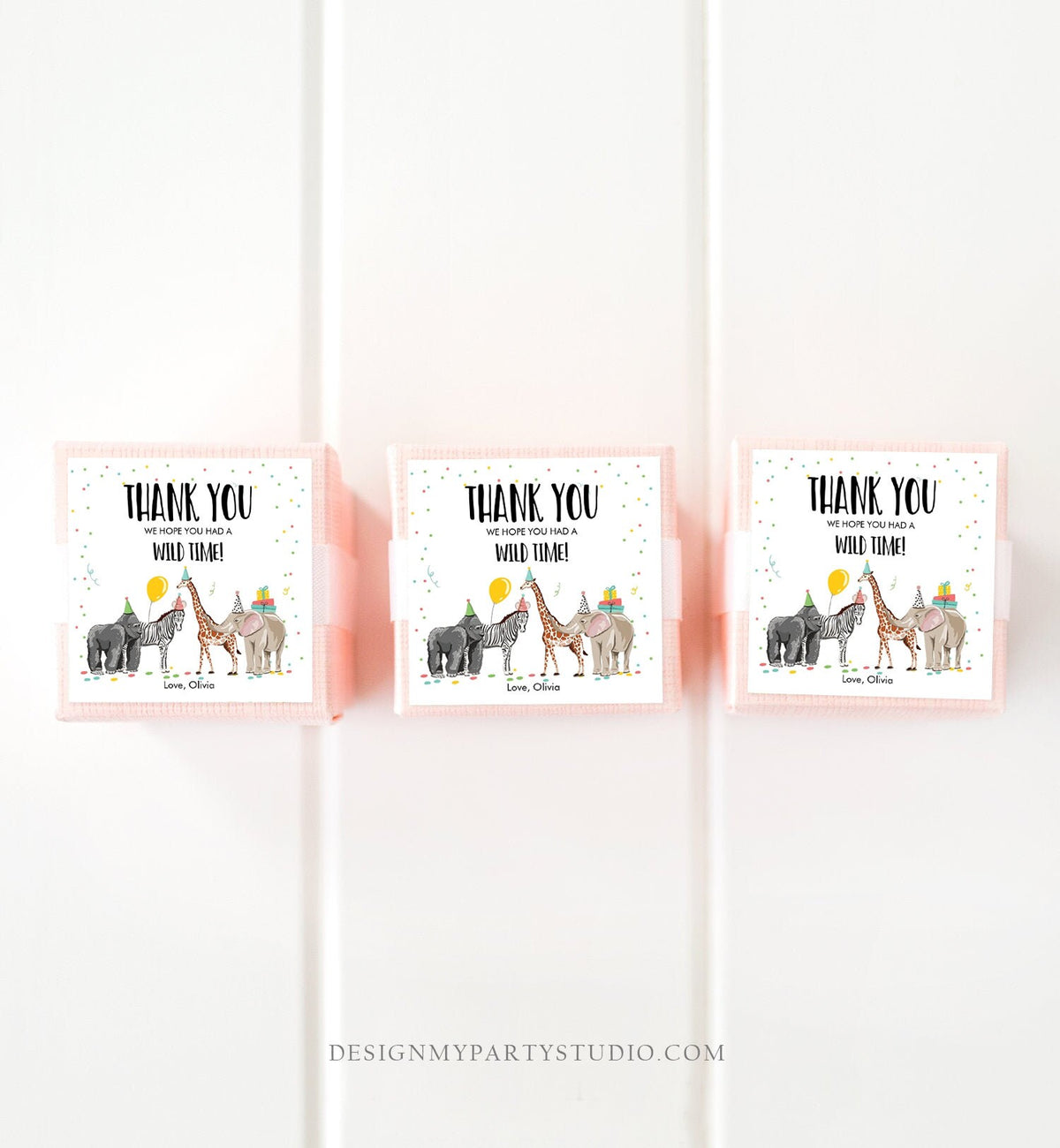 Editable Party Animals Favor tags Wild One Animals Thank you tag Safari Animals Zoo Birthday Wild Time Stickers Zoo Template Corjl 0142