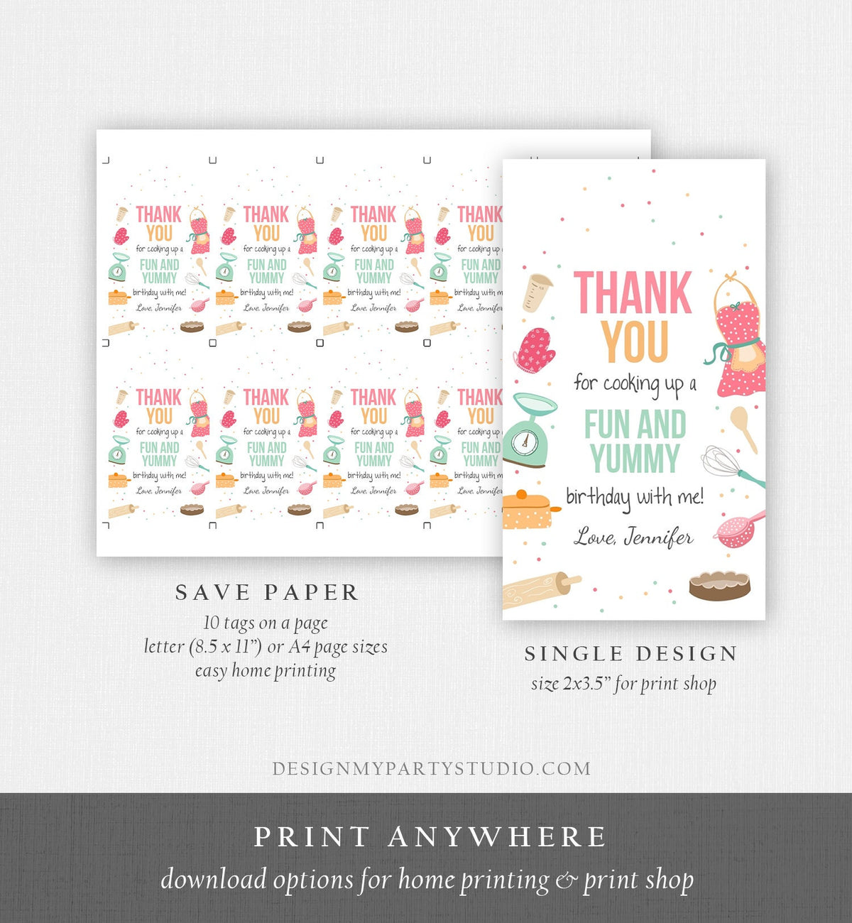 Editable Cooking Favor Tag Baking Birthday Thank You Kids Stock The Kitchen Bridal Shower Digital Download Template Printable 0219