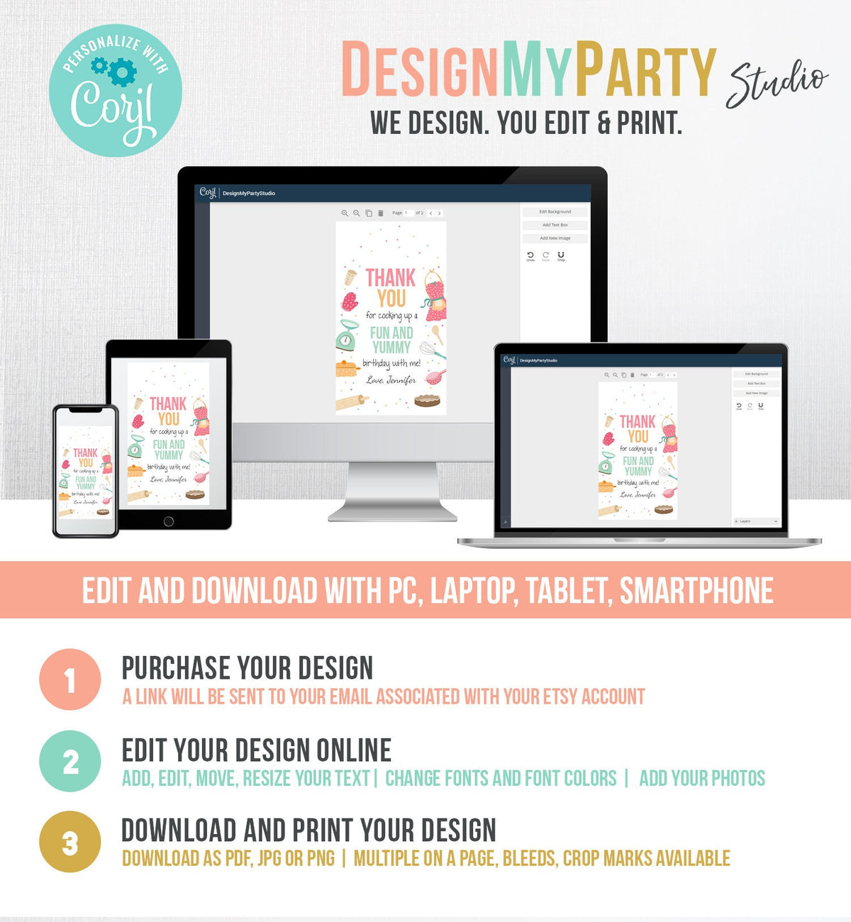 Editable Cooking Favor Tag Baking Birthday Thank You Kids Stock The Kitchen Bridal Shower Digital Download Template Printable 0219