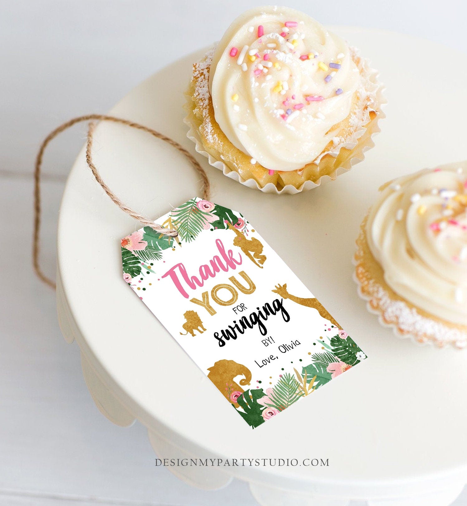 Editable Safari Favor tags Wild One Animals Thank you tags Swinging By Label Party Animals Pink Gift tags Zoo Template Digital Download 0016