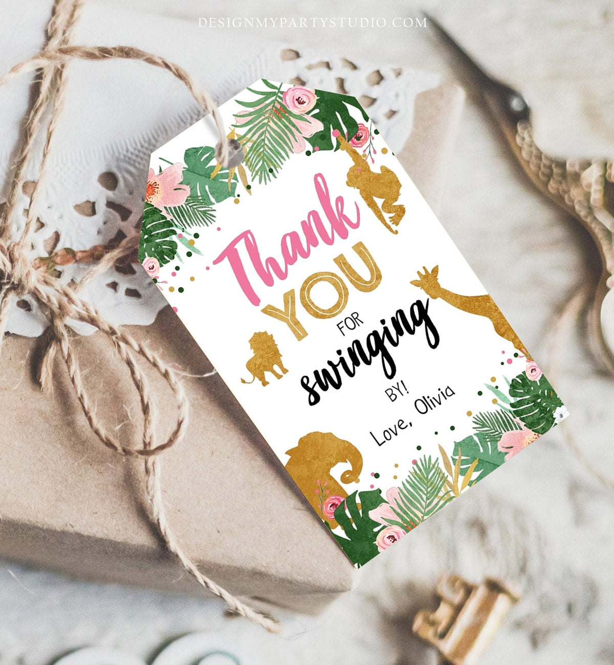 Editable Safari Favor tags Wild One Animals Thank you tags Swinging By Label Party Animals Pink Gift tags Zoo Template Digital Download 0016