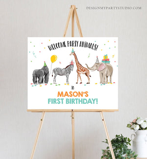 Editable Party Animals Welcome Sign Party Animal Sign Zoo Safari Welcome Jungle Sign Birthday Animals Boy Template PRINTABLE Corjl 0142