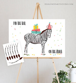 Editable Pin the Tail on the Zebra Birthday Game Safari Animals Party Animals Decor Wild One Instant Download Printable Digital Corjl 0142