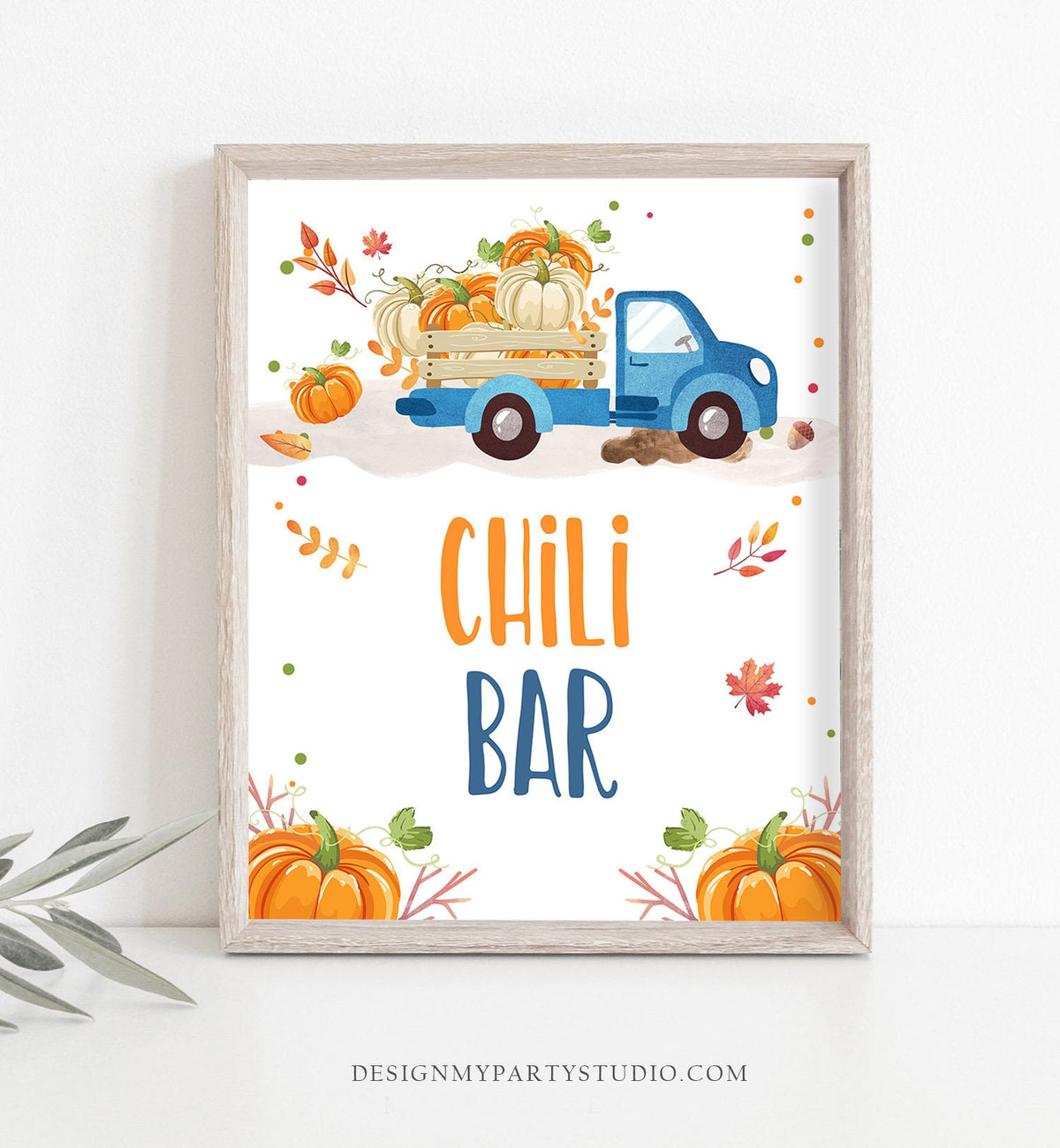 Chili Bar Sign Pumpkin birthday sign Table sign Pumpkin party signs Decor Fall Party Autumn Blue Pumpkin Truck Pumpkin Decor Printable 0153
