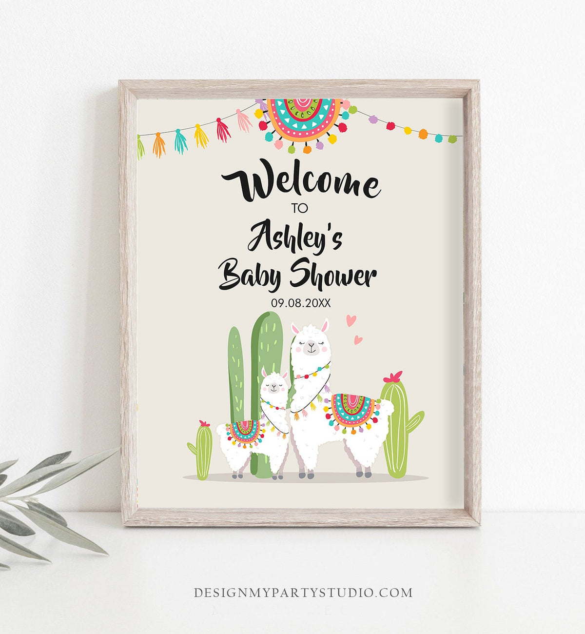 Editable Llama Welcome Sign Llama Baby Shower Welcome Baby Sprinkle Cactus Theme Fiesta Mexican Succulent Neutral Template Printable 0079