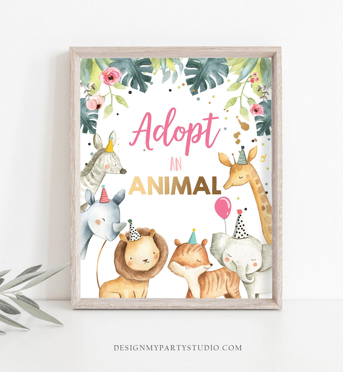 Adopt an Animal Birthday Sign Table Decor Party Animals Birthday Wild One Animals Zoo Safari Table Sign Zoo Girl Digital Printable 0163