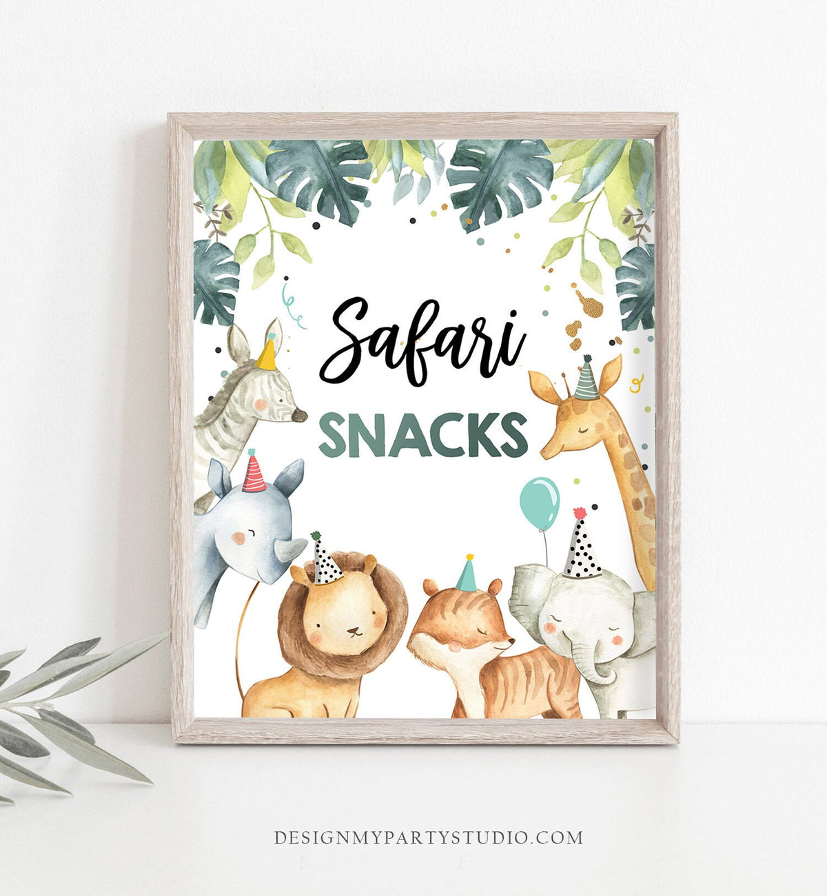 Safari Snacks Birthday Sign Table Decor Safari Birthday Wild One Animals Black and Gold Food Table Decor Boy Party Digital Printable 0163
