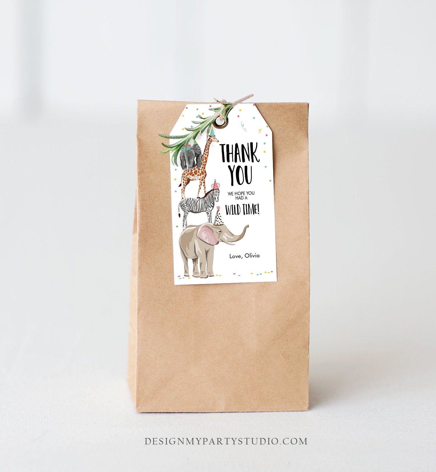 Editable Party Animals Favor Tags Safari Party Animals Wild One Thank You Tag Birthday Wild Time Gift Tag Corjl Template Printable 0142