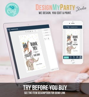 Editable Party Animals Favor Tags Wild One Animals Thank You Tags Safari Zoo Animals Birthday Wild Time Gift Tag Digital Corjl Template 0142