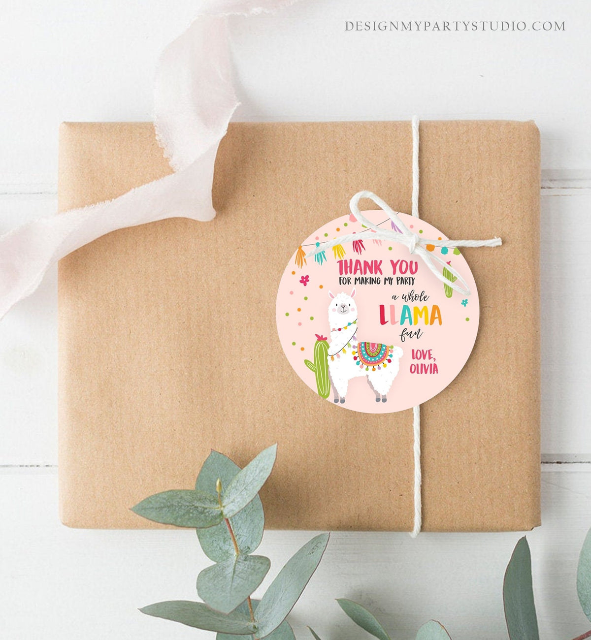 Editable Llama Thank You Favor Tag Baby Shower Sticker Fiesta Cactus Alpaca Mexican Llama Birthday Girl Pink Digital Template Printable 0079