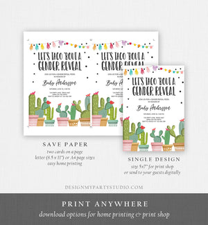 Editable Taco Bout a Gender Reveal Invitation Cactus Mexican Fiesta He or She Boy or Girl Party Download Printable Corjl Template 0254
