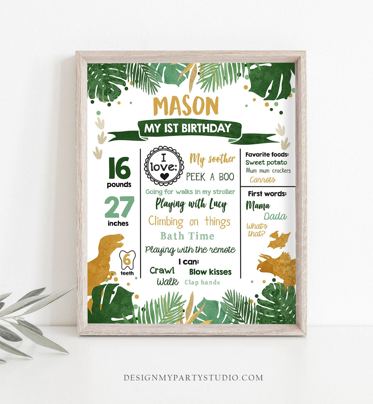 Editable Dinosaur Birthday Milestones Sign Dino Milestone Boy First Birthday Party Fossil Instant Download Digital Template Printable 0146