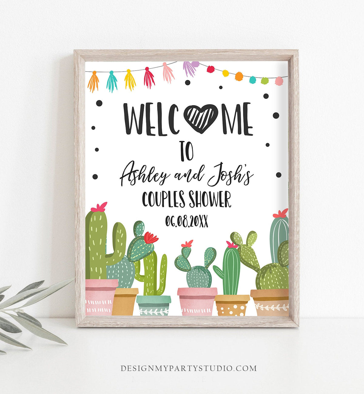 Editable Fiesta Cactus Welcome Sign Couples Shower Welcome Cactus Mexican Succulent Taco Bout Love Succulent Corjl Template Printable 0254