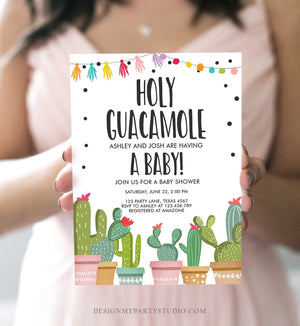 Editable Holy Guacamole Baby Shower Invitation Fiesta Cactus Mexican Taco Succulent Instant Download Printable Corjl Template Digital 0254