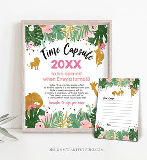 Editable Safari Animals Time Capsule Wild One First Birthday Party Pink Gold Black Zoo Jungle Instant Download Corjl Template Printable 0016