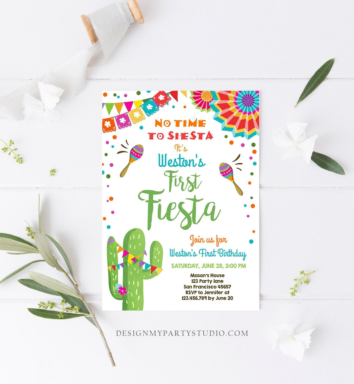 Editable First Fiesta Birthday Invitation Let&#39;s Fiesta No Time To Siesta Cactus Mexican Boy Cactus Digital Download Template Printable 0045