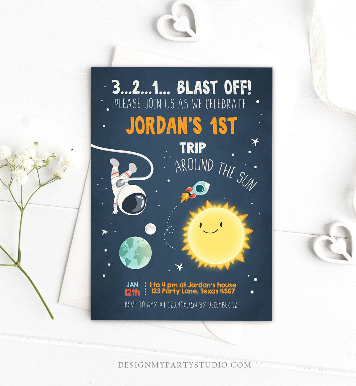 Editable Outer Space Birthday Invitation Rocket Astronaut Birthday First Trip Blast Off Download Printable Template Digital Corjl 0046