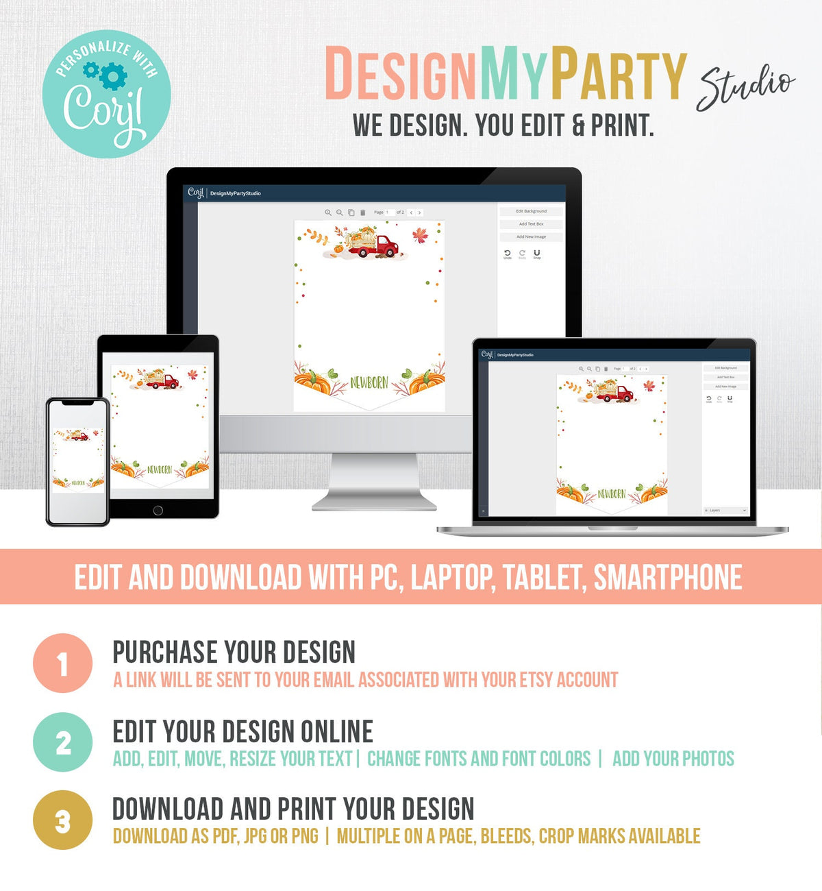 Editable Pumpkin First Birthday Banner Monthly Photo Banner Red Pumpkin Truck Banner Pumpkin Birthday Boy Fall Autumn PRINTABLE Corjl 0153