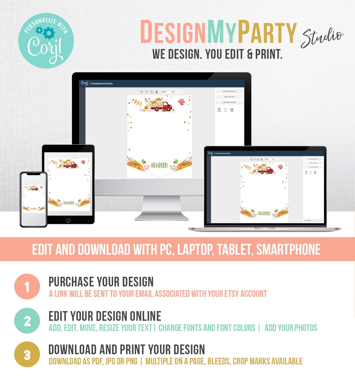 Editable Pumpkin First Birthday Banner Monthly Photo Banner Red Pumpkin Truck Banner Pumpkin Birthday Boy Fall Autumn PRINTABLE Corjl 0153